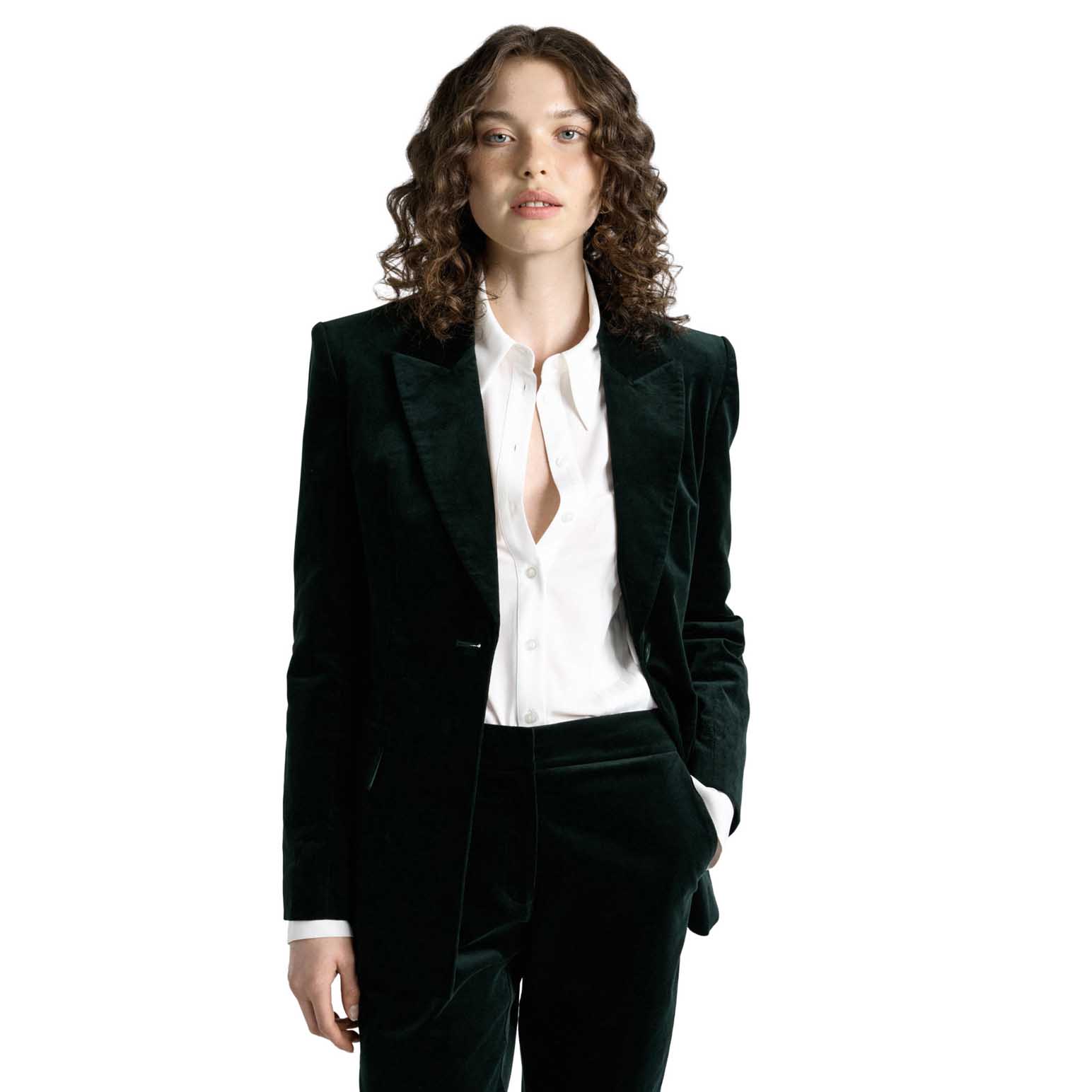 Cue Jade Stretch Velvet Hourglass Blazer